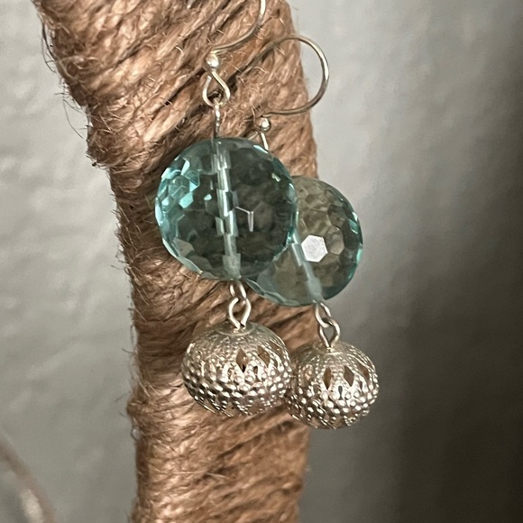 HANDMADE Baby Blue and Silver Drop Earrings! - Picture 3 of 5